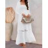 imageZESICA Womens 2025 Boho Long Sleeve Square Neck Smocked High Waist Flowy A Line Lace Trim Maxi DressWhite