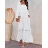 imageZESICA Womens 2025 Boho Long Sleeve Square Neck Smocked High Waist Flowy A Line Lace Trim Maxi DressWhite