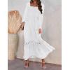 imageZESICA Womens 2025 Boho Long Sleeve Square Neck Smocked High Waist Flowy A Line Lace Trim Maxi DressWhite