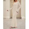imageZESICA Womens 2025 Fall Bodycon Sweater Dress Long Sleeve Boat Neck Ribbed Knit Wedding Guest Cocktail Maxi DressesApricot