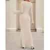 imageZESICA Womens 2025 Fall Bodycon Sweater Dress Long Sleeve Boat Neck Ribbed Knit Wedding Guest Cocktail Maxi DressesApricot