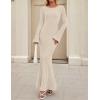 imageZESICA Womens 2025 Fall Bodycon Sweater Dress Long Sleeve Boat Neck Ribbed Knit Wedding Guest Cocktail Maxi DressesApricot