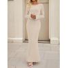 imageZESICA Womens 2025 Fall Bodycon Sweater Dress Long Sleeve Boat Neck Ribbed Knit Wedding Guest Cocktail Maxi DressesApricot