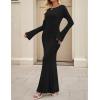 imageZESICA Womens 2025 Fall Bodycon Sweater Dress Long Sleeve Boat Neck Ribbed Knit Wedding Guest Cocktail Maxi DressesBlack