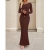 imageZESICA Womens 2025 Fall Bodycon Sweater Dress Long Sleeve Boat Neck Ribbed Knit Wedding Guest Cocktail Maxi DressesCoffee