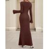 imageZESICA Womens 2025 Fall Bodycon Sweater Dress Long Sleeve Boat Neck Ribbed Knit Wedding Guest Cocktail Maxi DressesCoffee