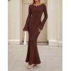 imageZESICA Womens 2025 Fall Bodycon Sweater Dress Long Sleeve Boat Neck Ribbed Knit Wedding Guest Cocktail Maxi DressesCoffee