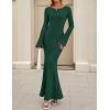 imageZESICA Womens 2025 Fall Bodycon Sweater Dress Long Sleeve Boat Neck Ribbed Knit Wedding Guest Cocktail Maxi DressesDark Green