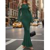 imageZESICA Womens 2025 Fall Bodycon Sweater Dress Long Sleeve Boat Neck Ribbed Knit Wedding Guest Cocktail Maxi DressesDark Green
