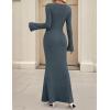 imageZESICA Womens 2025 Fall Bodycon Sweater Dress Long Sleeve Boat Neck Ribbed Knit Wedding Guest Cocktail Maxi DressesDusty Blue