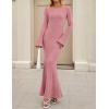 imageZESICA Womens 2025 Fall Bodycon Sweater Dress Long Sleeve Boat Neck Ribbed Knit Wedding Guest Cocktail Maxi DressesPink