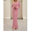 imageZESICA Womens 2025 Fall Bodycon Sweater Dress Long Sleeve Boat Neck Ribbed Knit Wedding Guest Cocktail Maxi DressesPink