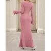 imageZESICA Womens 2025 Fall Bodycon Sweater Dress Long Sleeve Boat Neck Ribbed Knit Wedding Guest Cocktail Maxi DressesPink
