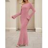 imageZESICA Womens 2025 Fall Bodycon Sweater Dress Long Sleeve Boat Neck Ribbed Knit Wedding Guest Cocktail Maxi DressesPink