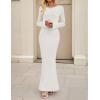 imageZESICA Womens 2025 Fall Bodycon Sweater Dress Long Sleeve Boat Neck Ribbed Knit Wedding Guest Cocktail Maxi DressesWhite