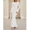 imageZESICA Womens 2025 Fall Bodycon Sweater Dress Long Sleeve Boat Neck Ribbed Knit Wedding Guest Cocktail Maxi DressesWhite