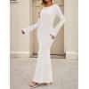 imageZESICA Womens 2025 Fall Bodycon Sweater Dress Long Sleeve Boat Neck Ribbed Knit Wedding Guest Cocktail Maxi DressesWhite