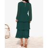 imageZESICA Womens 2025 Fall Long Sleeve Ruffle Tiered Layered Chiffon Flowy Swing Wedding Guest Cocktail Party Midi DressDarkgreen