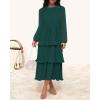 imageZESICA Womens 2025 Fall Long Sleeve Ruffle Tiered Layered Chiffon Flowy Swing Wedding Guest Cocktail Party Midi DressDarkgreen