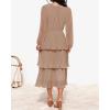 imageZESICA Womens 2025 Fall Long Sleeve Ruffle Tiered Layered Chiffon Flowy Swing Wedding Guest Cocktail Party Midi DressKhaki