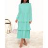 imageZESICA Womens 2025 Fall Long Sleeve Ruffle Tiered Layered Chiffon Flowy Swing Wedding Guest Cocktail Party Midi DressMint