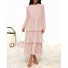 imageZESICA Womens 2025 Fall Long Sleeve Ruffle Tiered Layered Chiffon Flowy Swing Wedding Guest Cocktail Party Midi DressPink