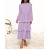imageZESICA Womens 2025 Fall Long Sleeve Ruffle Tiered Layered Chiffon Flowy Swing Wedding Guest Cocktail Party Midi DressPurple