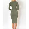 imageZESICA Womens 2025 Fall Sweater Dress V Neck Long Sleeve Ribbed Knit Tie Waist Bodycon Slim Fit Midi DressesArmygreen