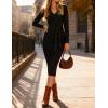 imageZESICA Womens 2025 Fall Sweater Dress V Neck Long Sleeve Ribbed Knit Tie Waist Bodycon Slim Fit Midi DressesBlack