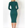 imageZESICA Womens 2025 Fall Sweater Dress V Neck Long Sleeve Ribbed Knit Tie Waist Bodycon Slim Fit Midi DressesDarkgreen