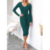 imageZESICA Womens 2025 Fall Sweater Dress V Neck Long Sleeve Ribbed Knit Tie Waist Bodycon Slim Fit Midi DressesDarkgreen