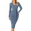 imageZESICA Womens 2025 Fall Sweater Dress V Neck Long Sleeve Ribbed Knit Tie Waist Bodycon Slim Fit Midi DressesDustyblue