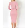 imageZESICA Womens 2025 Fall Sweater Dress V Neck Long Sleeve Ribbed Knit Tie Waist Bodycon Slim Fit Midi DressesPink