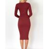 imageZESICA Womens 2025 Fall Sweater Dress V Neck Long Sleeve Ribbed Knit Tie Waist Bodycon Slim Fit Midi DressesRed