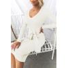 imageZESICA Womens 2025 Fall Sweater Dress V Neck Long Sleeve Ribbed Knit Tie Waist Bodycon Slim Fit Midi DressesWhite