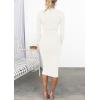 imageZESICA Womens 2025 Fall Sweater Dress V Neck Long Sleeve Ribbed Knit Tie Waist Bodycon Slim Fit Midi DressesWhite
