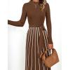 imageZESICA Womens 2025 Fall Turtleneck Long Sleeve Sweater Dress Tie Waist Casual Loose Ribbed Knit A Line Midi DressesBrown