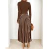 imageZESICA Womens 2025 Fall Turtleneck Long Sleeve Sweater Dress Tie Waist Casual Loose Ribbed Knit A Line Midi DressesBrown