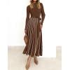 imageZESICA Womens 2025 Fall Turtleneck Long Sleeve Sweater Dress Tie Waist Casual Loose Ribbed Knit A Line Midi DressesBrown
