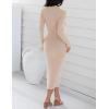 imageZESICA Womens 2025 Ribbed Knit Dress Long Sleeve Mock Neck Slim Fit Side Slit Fall Elegant Sweater DressesApricot