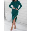 imageZESICA Womens 2025 Ribbed Knit Dress Long Sleeve Mock Neck Slim Fit Side Slit Fall Elegant Sweater DressesDarkgreen