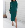 imageZESICA Womens 2025 Ribbed Knit Dress Long Sleeve Mock Neck Slim Fit Side Slit Fall Elegant Sweater DressesDarkgreen