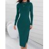 imageZESICA Womens 2025 Ribbed Knit Dress Long Sleeve Mock Neck Slim Fit Side Slit Fall Elegant Sweater DressesDarkgreen