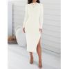 imageZESICA Womens 2025 Ribbed Knit Dress Long Sleeve Mock Neck Slim Fit Side Slit Fall Elegant Sweater DressesIvory