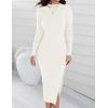 imageZESICA Womens 2025 Ribbed Knit Dress Long Sleeve Mock Neck Slim Fit Side Slit Fall Elegant Sweater DressesIvory