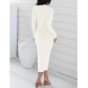 imageZESICA Womens 2025 Ribbed Knit Dress Long Sleeve Mock Neck Slim Fit Side Slit Fall Elegant Sweater DressesIvory