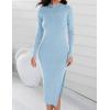 imageZESICA Womens 2025 Ribbed Knit Dress Long Sleeve Mock Neck Slim Fit Side Slit Fall Elegant Sweater DressesLightblue