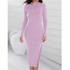imageZESICA Womens 2025 Ribbed Knit Dress Long Sleeve Mock Neck Slim Fit Side Slit Fall Elegant Sweater DressesPurple