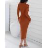 imageZESICA Womens 2025 Ribbed Knit Dress Long Sleeve Mock Neck Slim Fit Side Slit Fall Elegant Sweater DressesRust