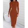 imageZESICA Womens 2025 Ribbed Knit Dress Long Sleeve Mock Neck Slim Fit Side Slit Fall Elegant Sweater DressesRust